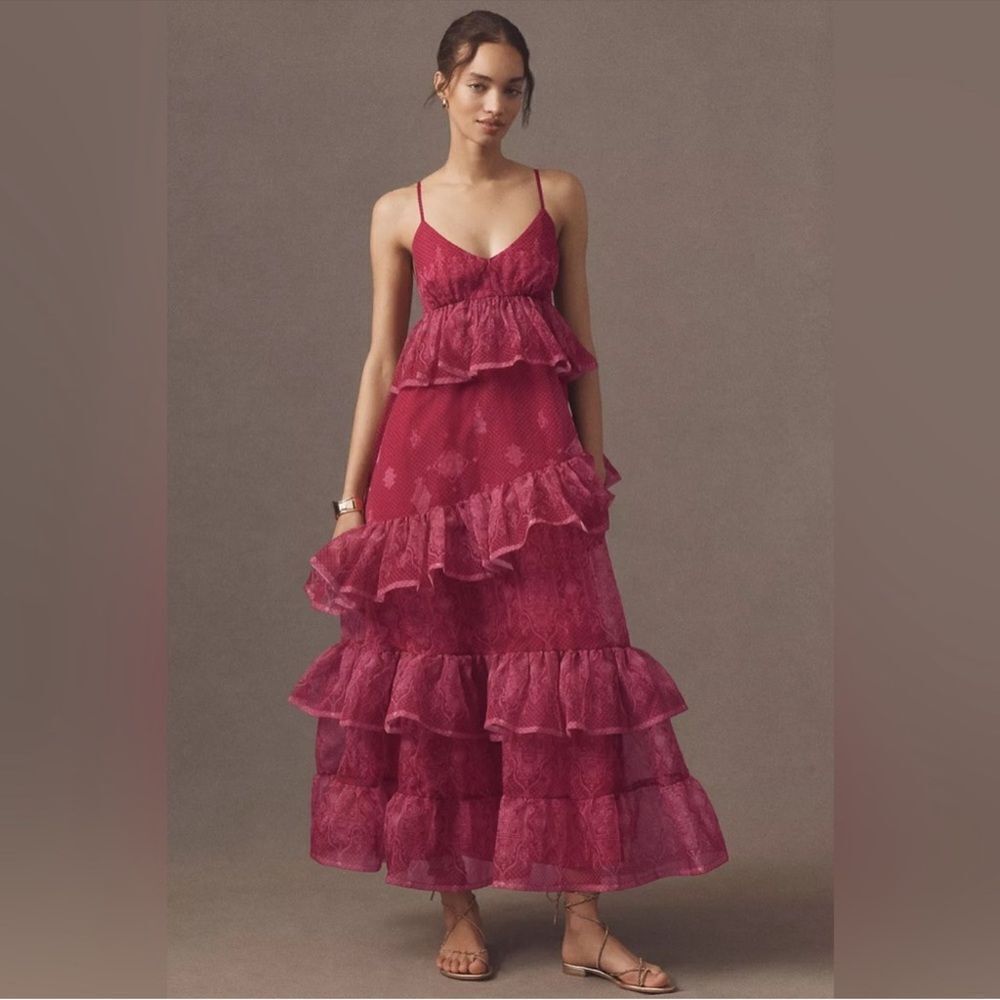 Anthropologie Let Me Be Sleeveless Sheer Tiered Midi Dress